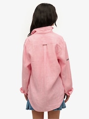 Superdry Pink Oversized 100% Cotton Casual Linen Long Sleeve Shirt - Image 2 of 7