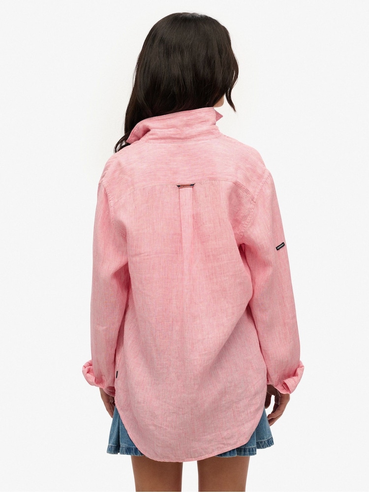 Superdry Pink Oversized 100% Cotton Casual Linen Long Sleeve Shirt - Image 2 of 7