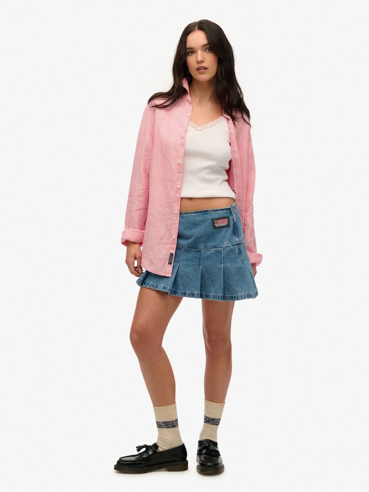 Superdry Pink Oversized 100% Cotton Casual Linen Long Sleeve Shirt - Image 3 of 7
