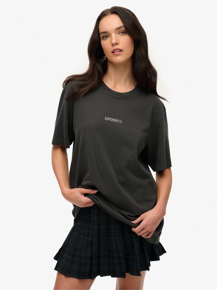 Superdry Grey 100% Cotton Oversized Micro Logo T-Shirt - Image 2 of 4