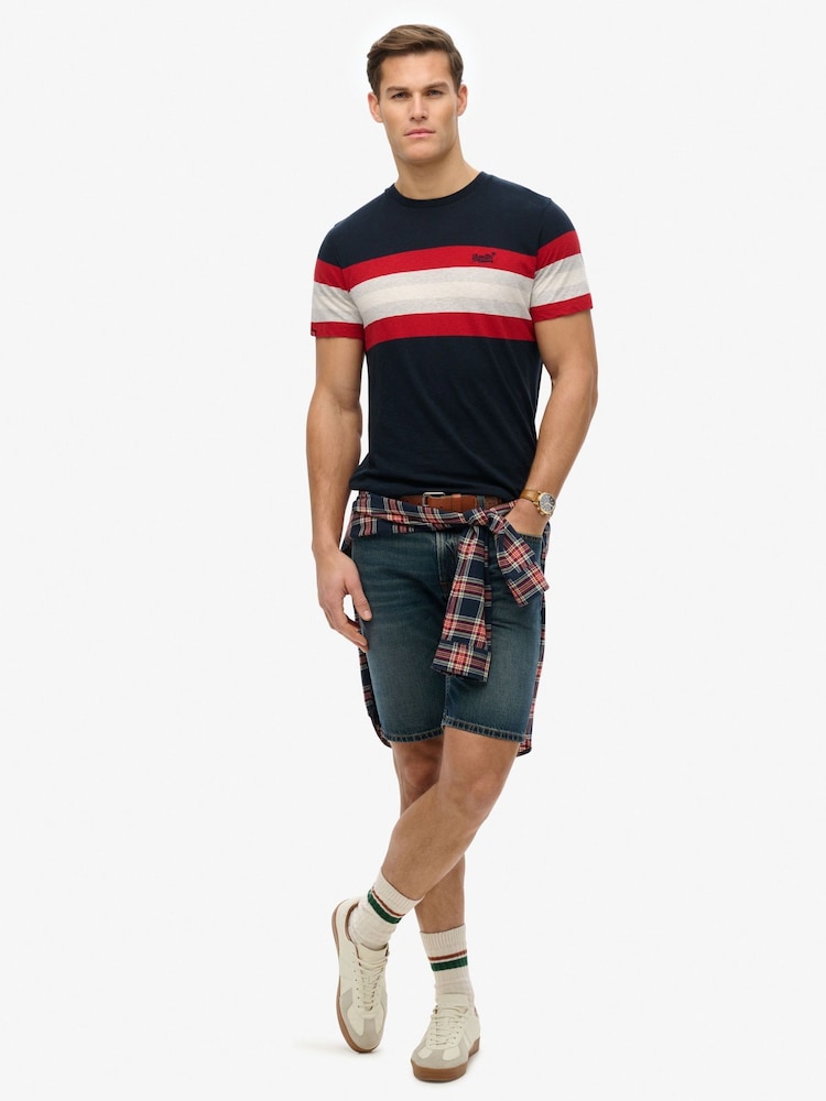 Superdry Blue Essentials Stripe 100% Cotton T-Shirt - Image 3 of 6