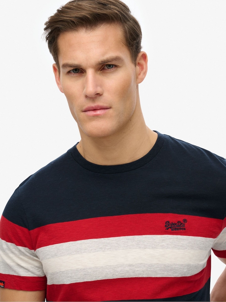 Superdry Blue Essentials Stripe 100% Cotton T-Shirt - Image 4 of 6