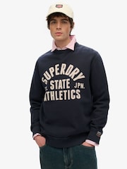 Superdry Blue Athletic Essentials Crew 100% Cottton Sweatshirt - Image 1 of 5