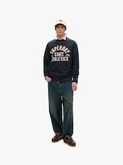 Superdry Blue Athletic Essentials Crew 100% Cottton Sweatshirt - Image 3 of 5