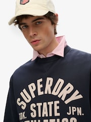 Superdry Blue Athletic Essentials Crew 100% Cottton Sweatshirt - Image 4 of 5