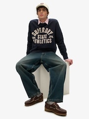 Superdry Blue Athletic Essentials Crew 100% Cottton Sweatshirt - Image 5 of 5