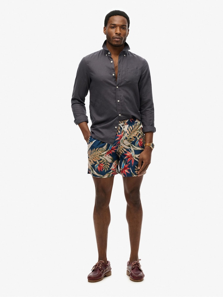 Superdry Navy Blue Hawaiian Print 17 Swim Shorts - Image 2 of 8