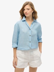 Superdry Light Blue Boyfriend Casual Linen Shirt - Image 1 of 5