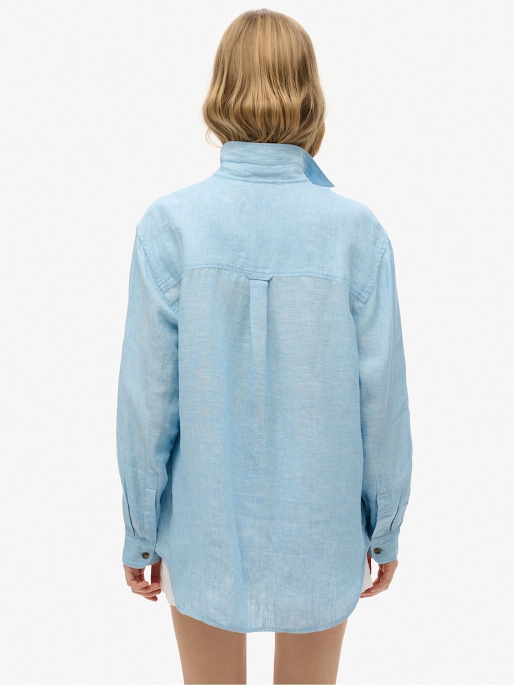 Superdry Light Blue Boyfriend Casual Linen Shirt - Image 2 of 5