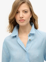 Superdry Light Blue Boyfriend Casual Linen Shirt - Image 4 of 5