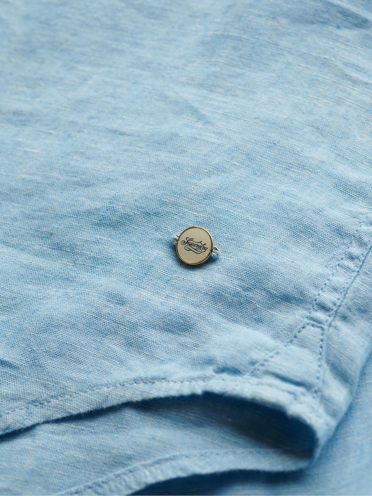 Superdry Light Blue Boyfriend Casual Linen Shirt - Image 5 of 5