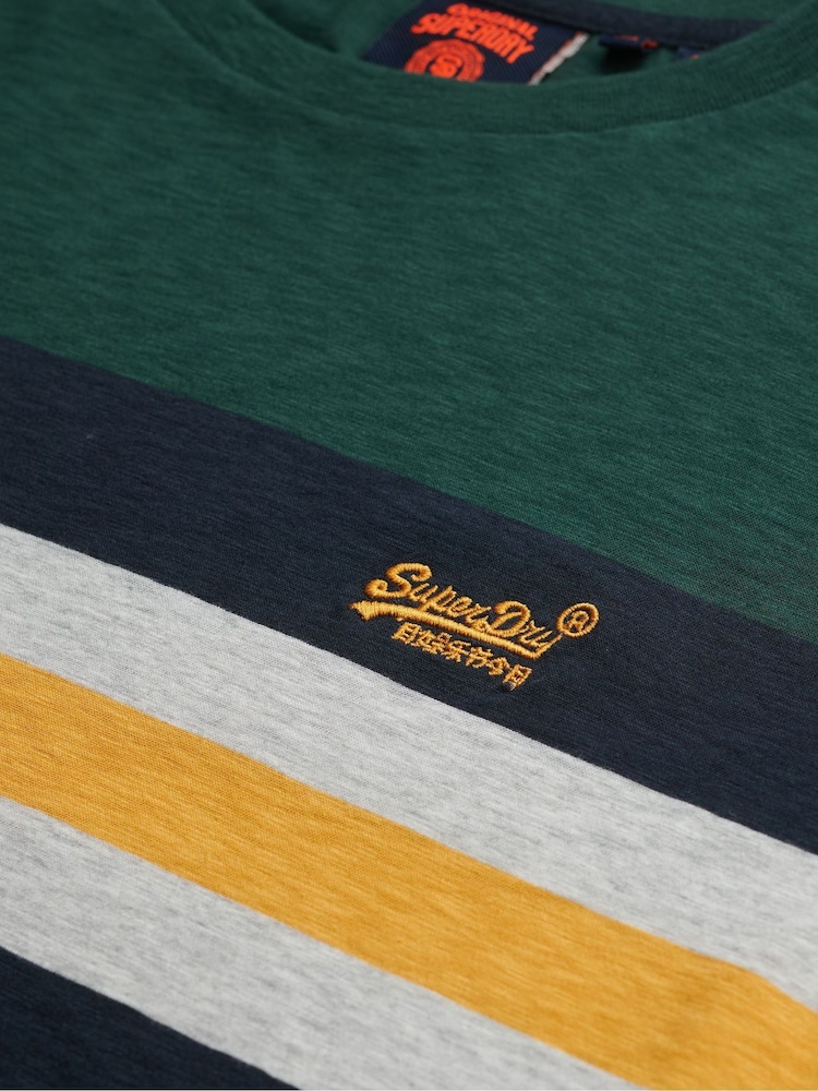 Superdry Green Essentials Stripe 100% Cotton T-Shirt - Image 6 of 6 Superdry Green Essentials Stripe 100% Cotton T-Shirt - Image 6 of 6