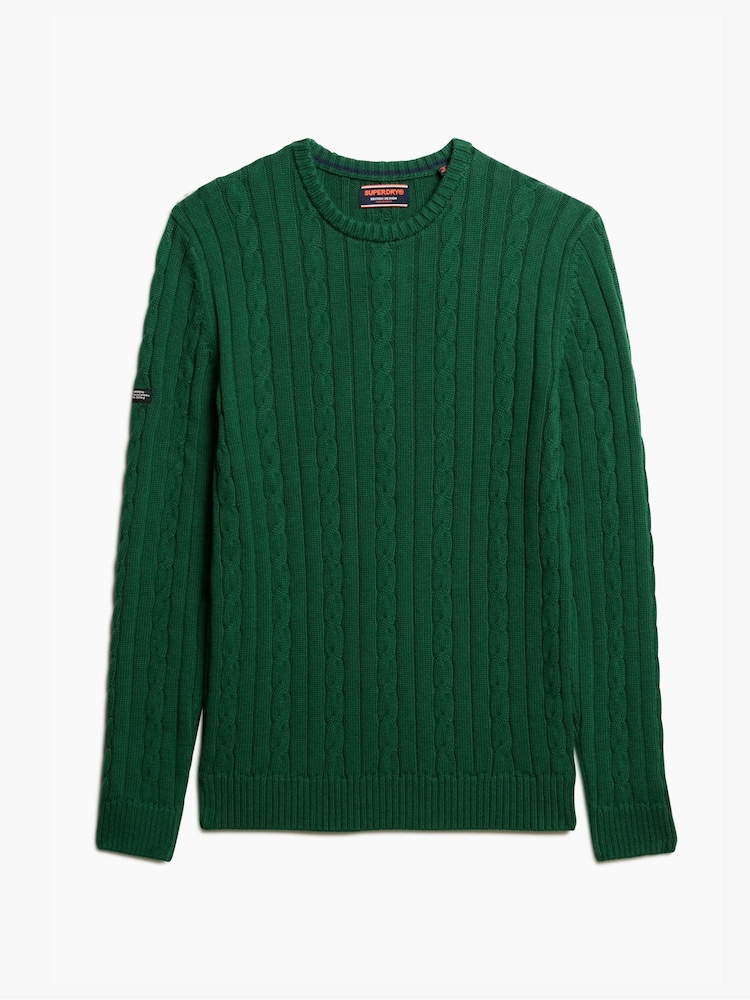 Superdry Green Oversized 100% Cotton Classic Cable Knit Crew Jumper - Image 5 of 5