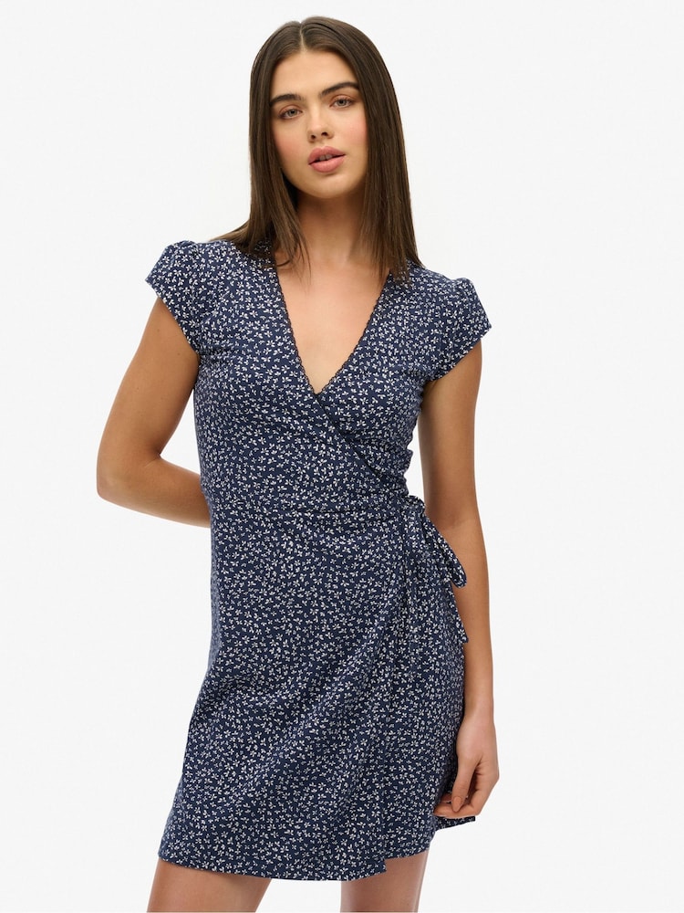 Superdry Blue Athletic Essentials Wrap Dress - Image 1 of 7