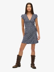 Superdry Blue Athletic Essentials Wrap Dress - Image 2 of 7