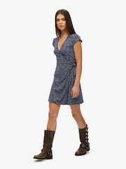 Superdry Blue Athletic Essentials Wrap Dress - Image 3 of 7