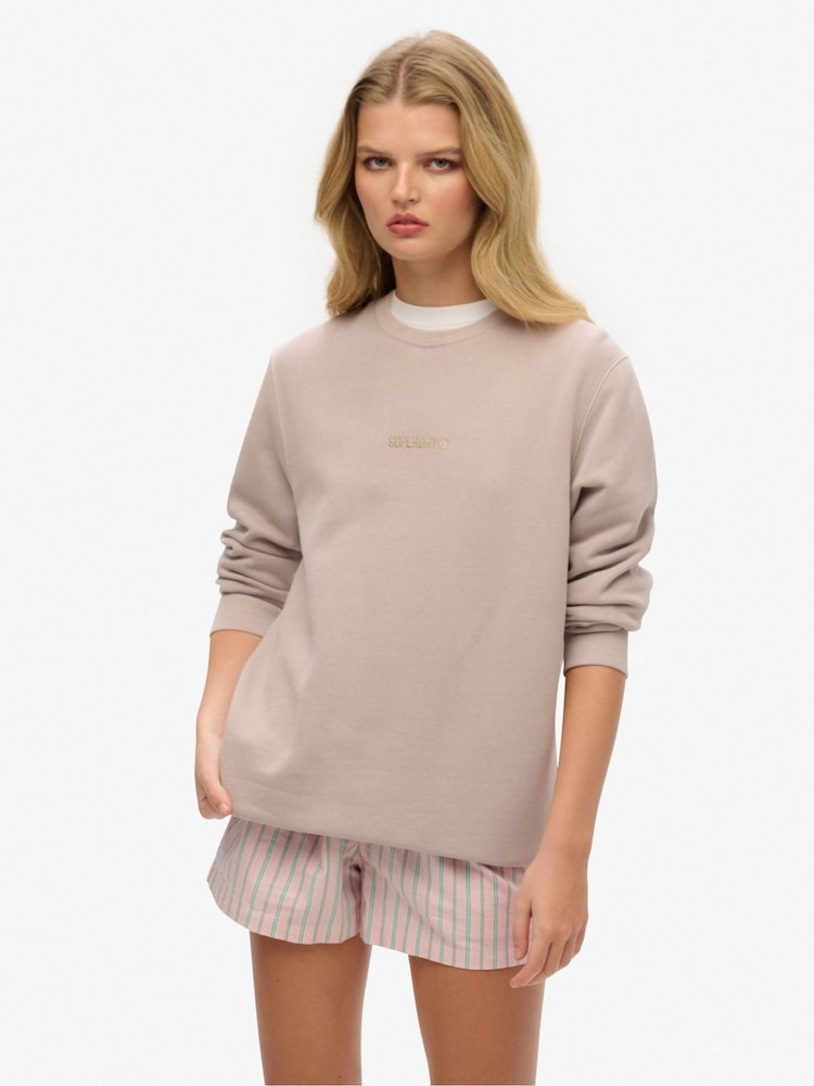 Superdry Nude Oversized Micro Logo Crew Sweatshirt - Image 1 of 5