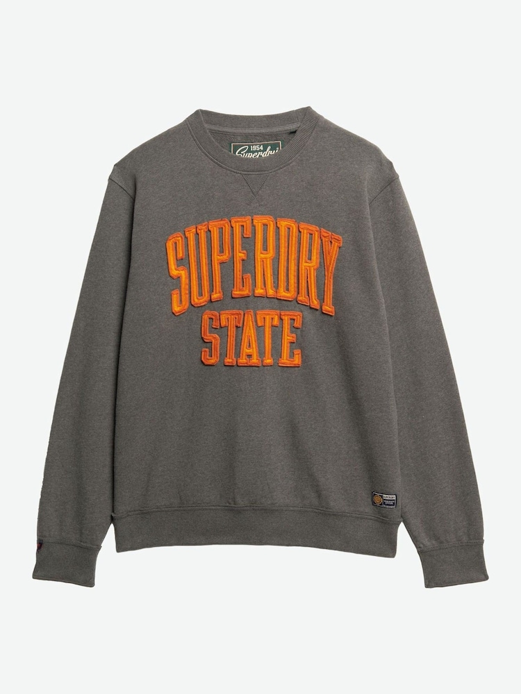 Superdry Grey Oversized Vintage Athletic Crew 100% Cottton Sweatshirt - Image 1 of 2