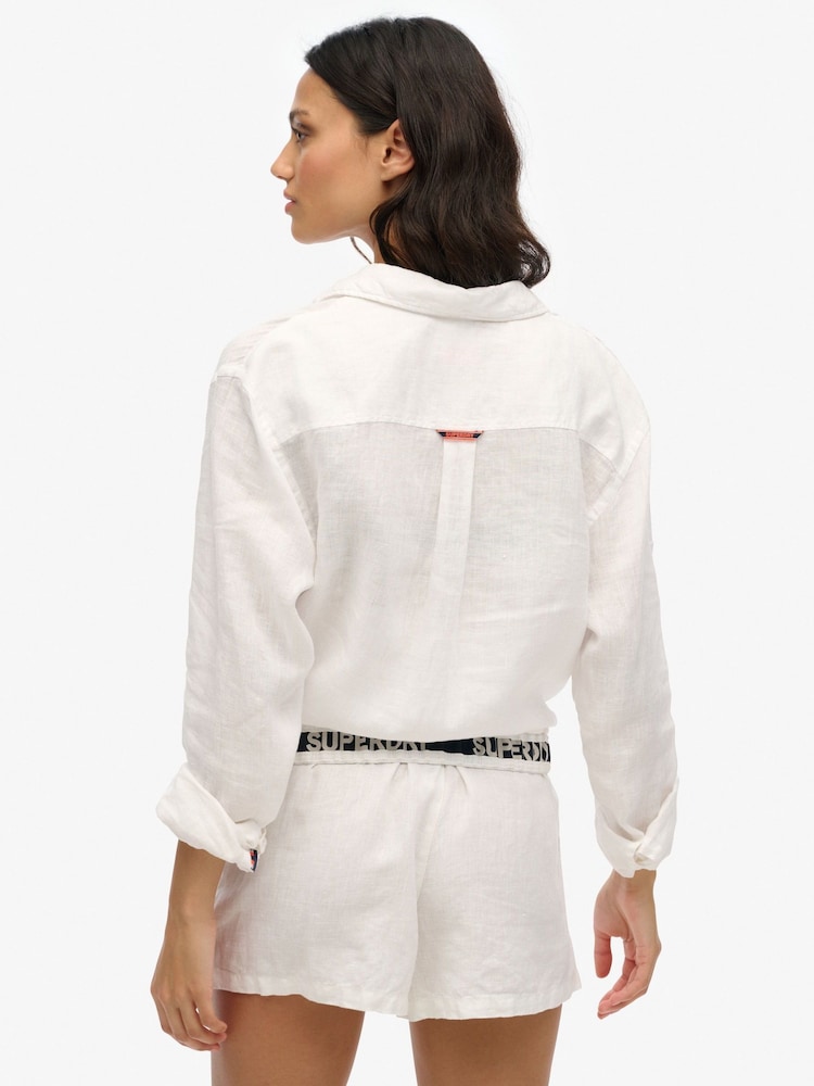 Superdry White 100% Linen Shorts - Image 2 of 8