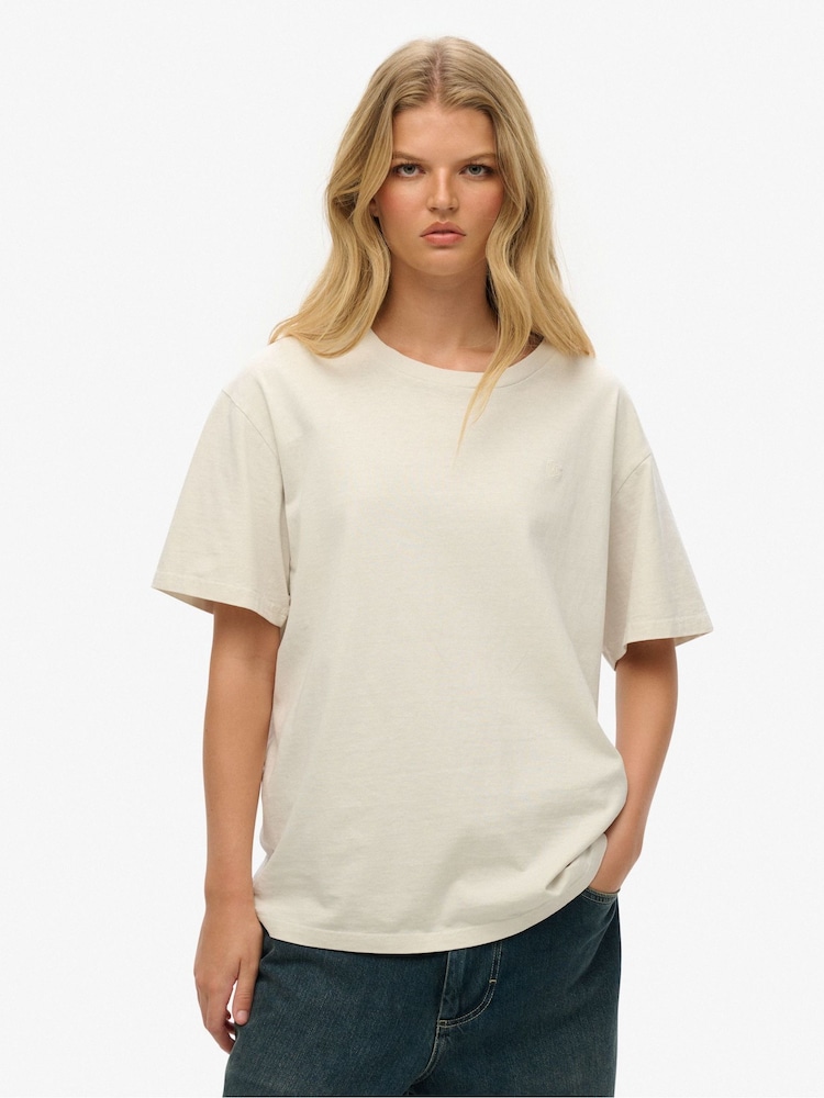 Superdry Cream Oversized Essentials Relaxed 100% Cotton T-Shirt - Image 1 of 6