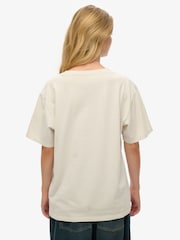Superdry Cream Oversized Essentials Relaxed 100% Cotton T-Shirt - Image 2 of 6