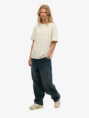 Superdry Cream Oversized Essentials Relaxed 100% Cotton T-Shirt - Image 3 of 6