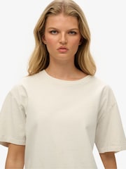 Superdry Cream Oversized Essentials Relaxed 100% Cotton T-Shirt - Image 4 of 6