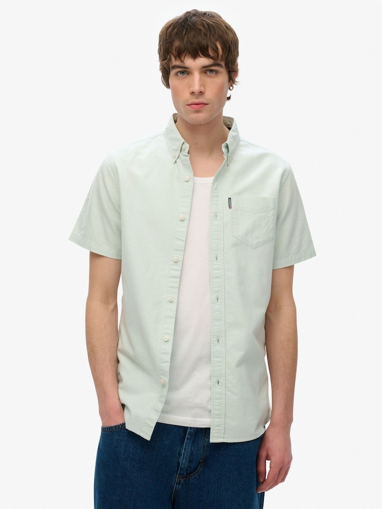 Superdry Green Oxford Short Sleeve Shirt - Image 1 of 4