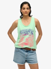 Superdry Green Psych Surf Graphic Racer 100% Cotton Vest Top - Image 1 of 6
