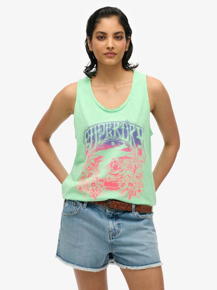 Superdry Green Psych Surf Graphic Racer 100% Cotton Vest Top - Image 1 of 6