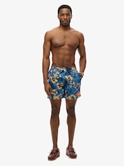 Superdry Dark Blue Hawaiian Print 17 Swim Shorts - Image 3 of 8