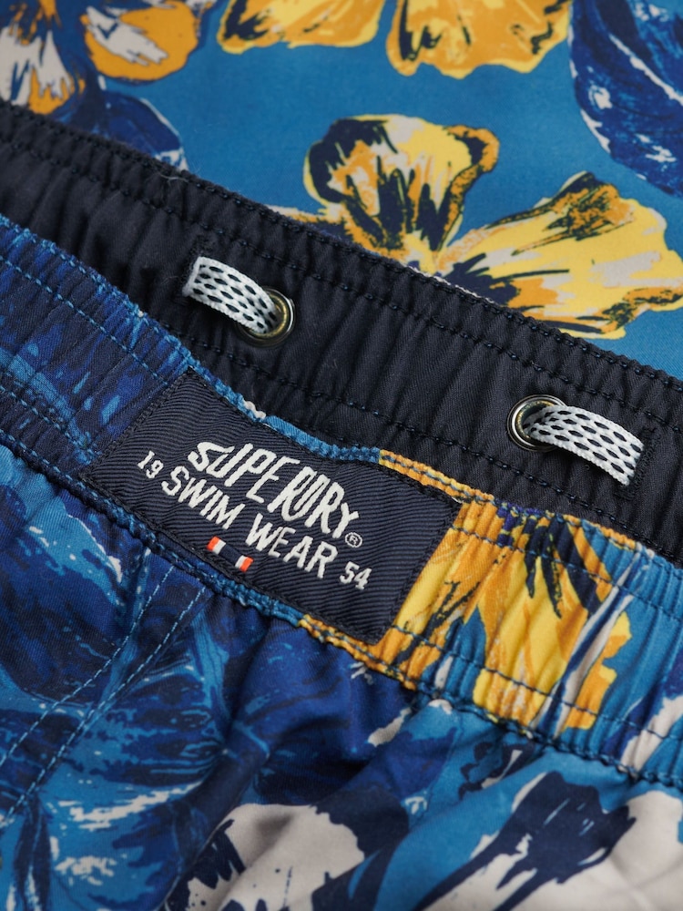 Superdry Dark Blue Hawaiian Print 17 Swim Shorts - Image 8 of 8