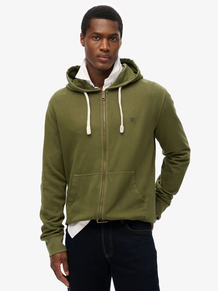 Superdry Green Classic Essential Zip 100% Cottton Hoodie - Image 1 of 6