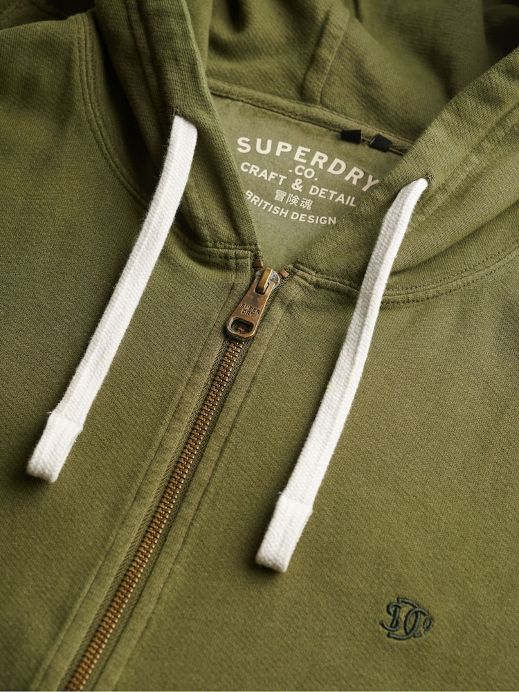 Superdry Green Classic Essential Zip 100% Cottton Hoodie - Image 6 of 6