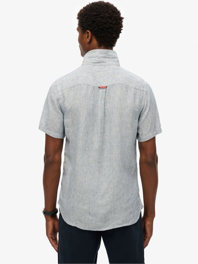 Superdry Blue Embroidered Vacation 100% Linen Shirt - Image 2 of 6