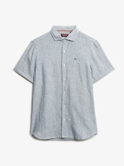 Superdry Blue Embroidered Vacation 100% Linen Shirt - Image 5 of 6