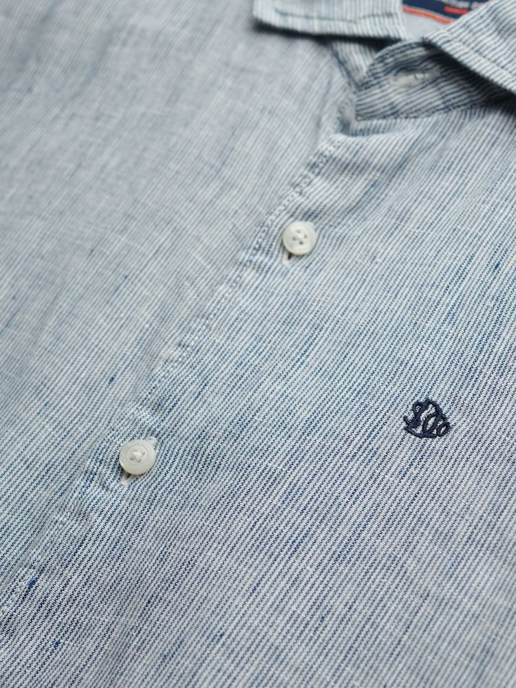 Superdry Blue Embroidered Vacation 100% Linen Shirt - Image 6 of 6