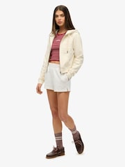 Superdry White Athletic Tonal Embroidered 100% Cotton Shorts - Image 4 of 7