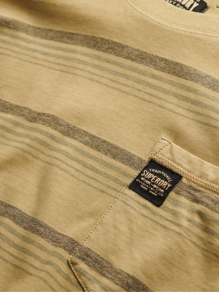 Superdry Yellow Contrast Stripe Pocket 100% Cotton T-Shirt - Image 6 of 6