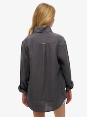Superdry Grey Oversized Casual 100% Linen Long Sleeve Shirt - Image 2 of 7