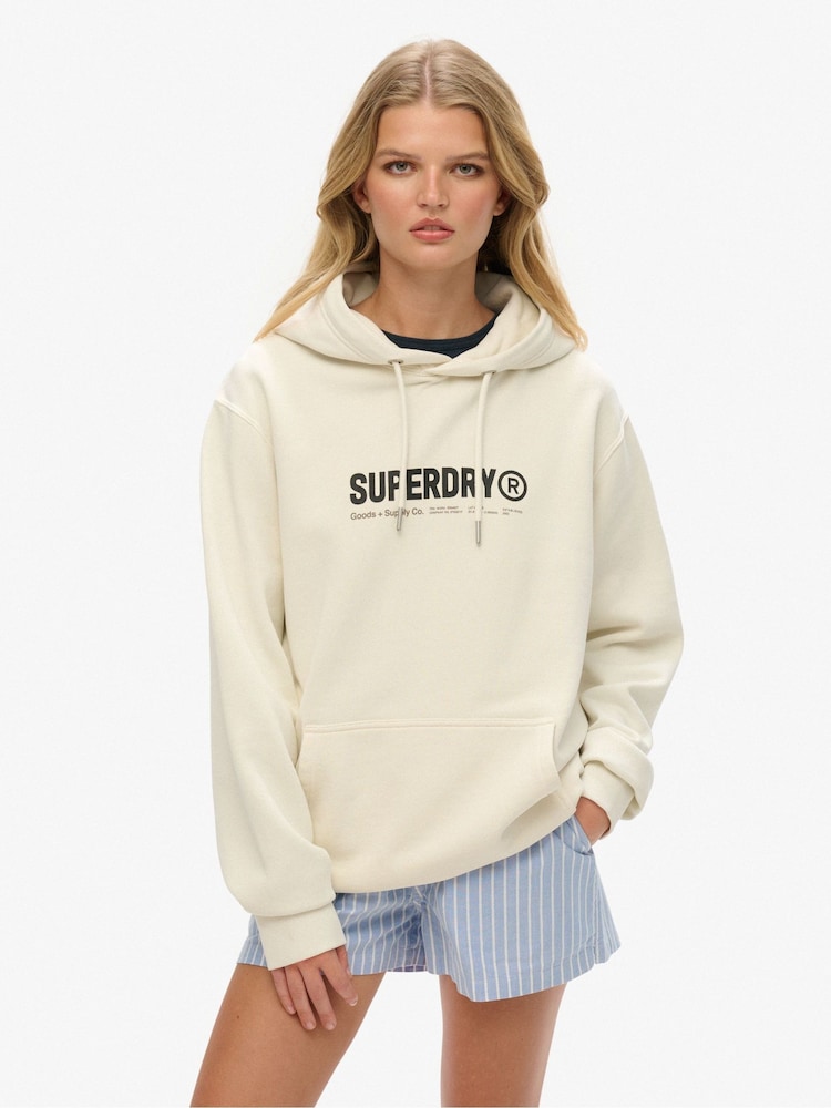 Superdry White Oversized Utility Sport Hoodie - Image 1 of 5