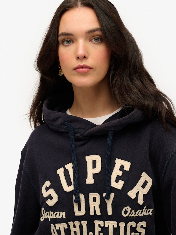 Superdry Blue Oversized Vintage Athletic 100% Cottton Hoodie - Image 4 of 7