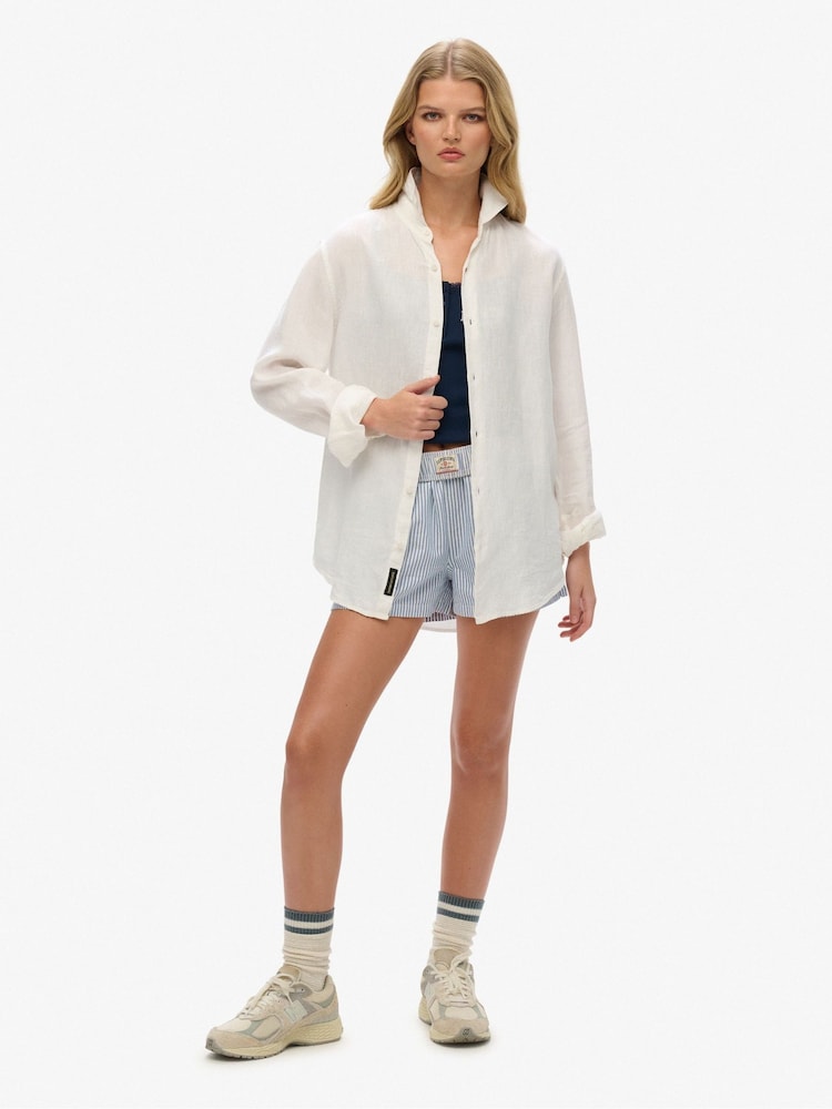 Superdry White Oversized Casual 100% Cotton Long Sleeve Shirt - Image 1 of 7