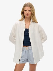 Superdry White Oversized Casual 100% Cotton Long Sleeve Shirt - Image 3 of 7