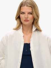 Superdry White Oversized Casual 100% Cotton Long Sleeve Shirt - Image 4 of 7