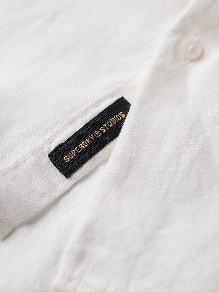 Superdry White Oversized Casual 100% Cotton Long Sleeve Shirt - Image 7 of 7