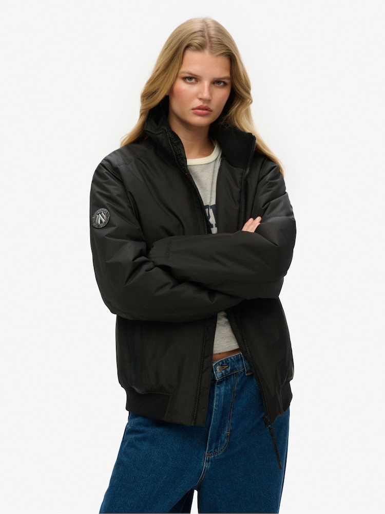 Superdry Black Oversized 100% Cotton City Harrington Jacket - Image 1 of 6