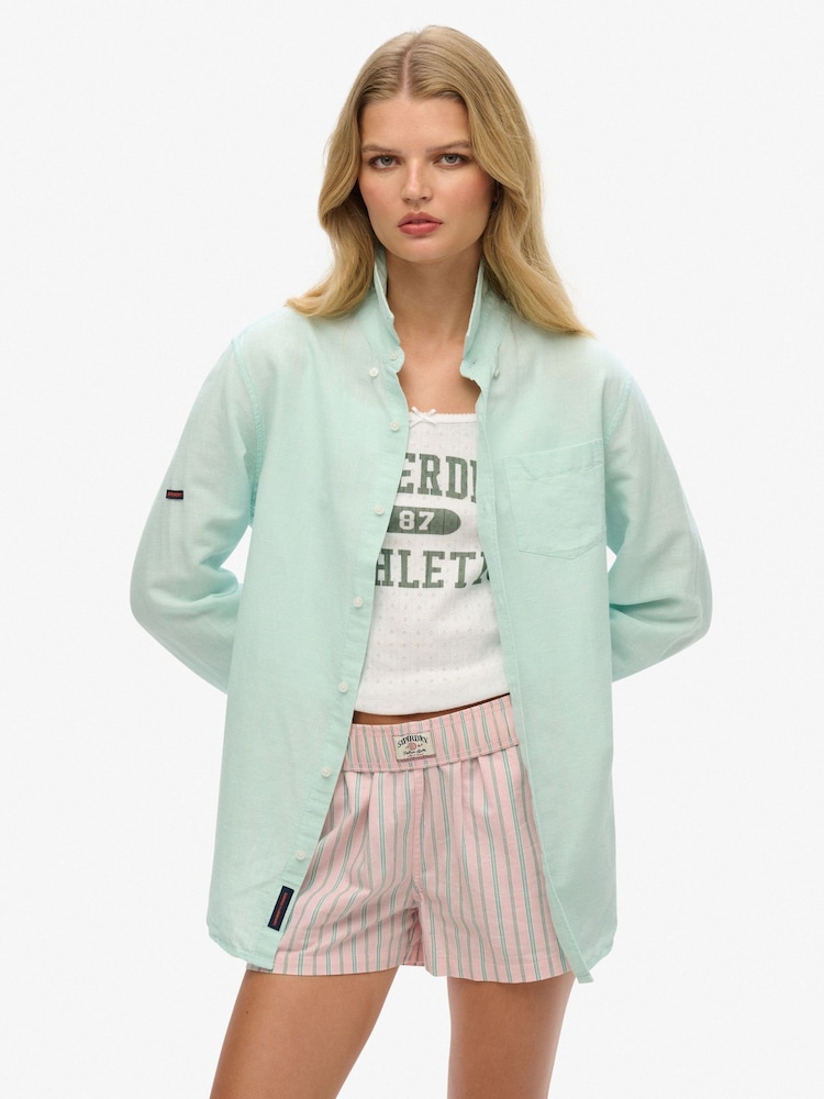 Superdry Blue Oversized Studios Button Down Shirt - Image 1 of 6