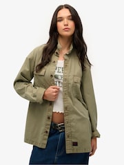 Superdry Green Oversized Military Long Sleeve 100% Cotton Shirt - Image 1 of 6