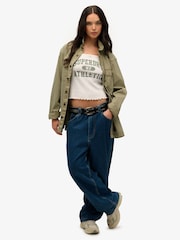 Superdry Green Oversized Military Long Sleeve 100% Cotton Shirt - Image 3 of 6